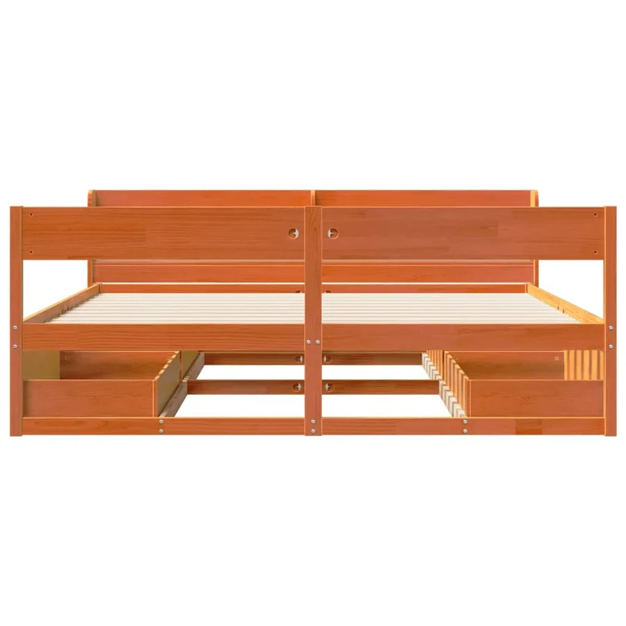 Cadre de lit sans matelas cire marron 200x200cm bois pin massif - 4