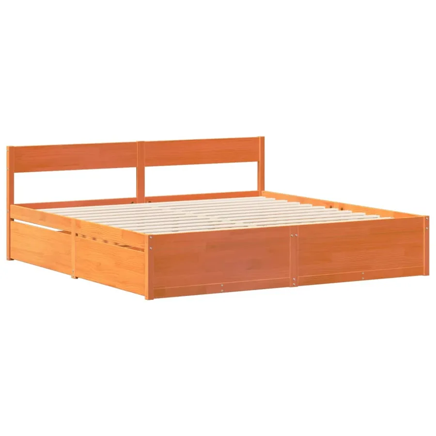 Cadre de lit sans matelas cire marron 200x200cm bois pin massif - 5