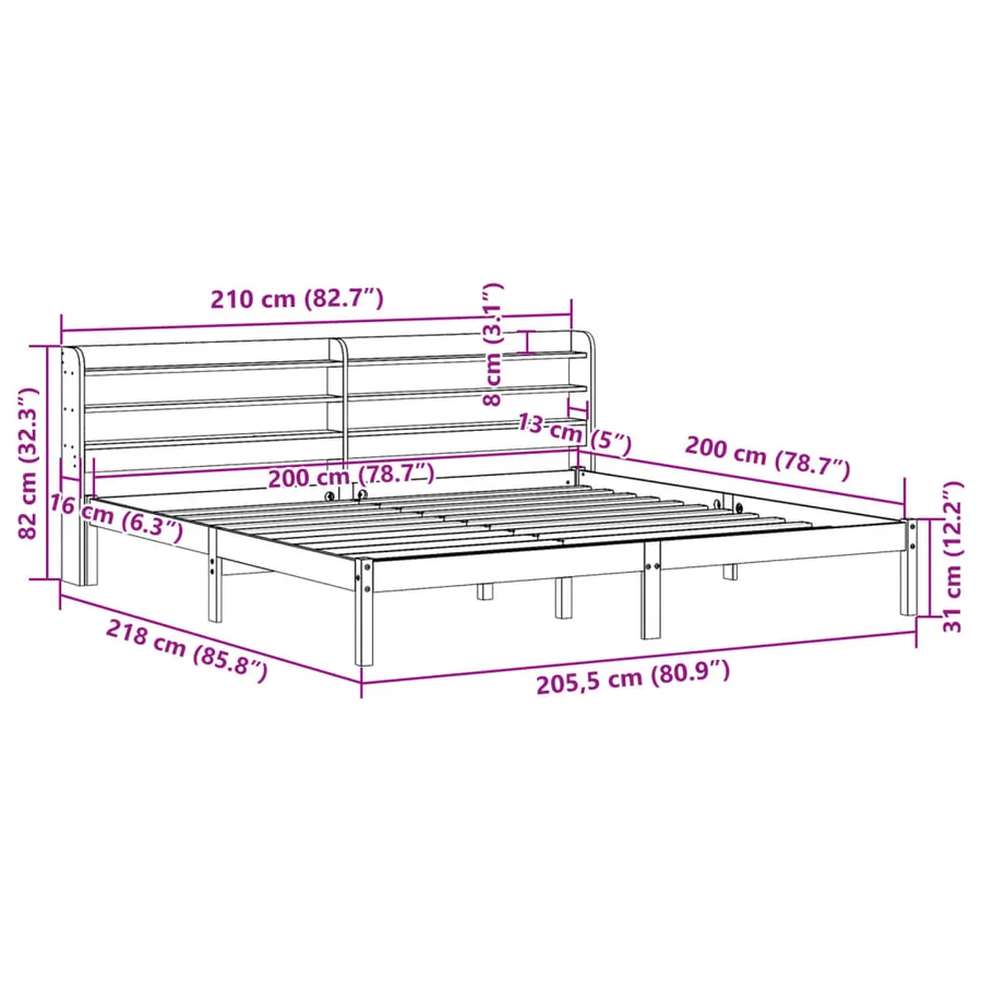 Cadre de lit sans matelas 200x200 cm bois massif de pin - 12