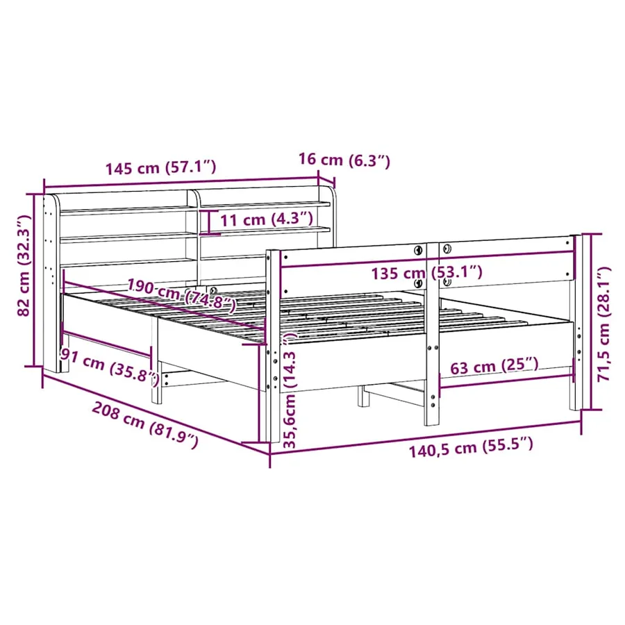 Cadre de lit sans matelas 135x190 cm bois de pin massif - 12