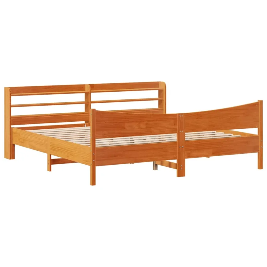 Cadre de lit et tête de lit cire marron 200x200 cm bois de pin - 2