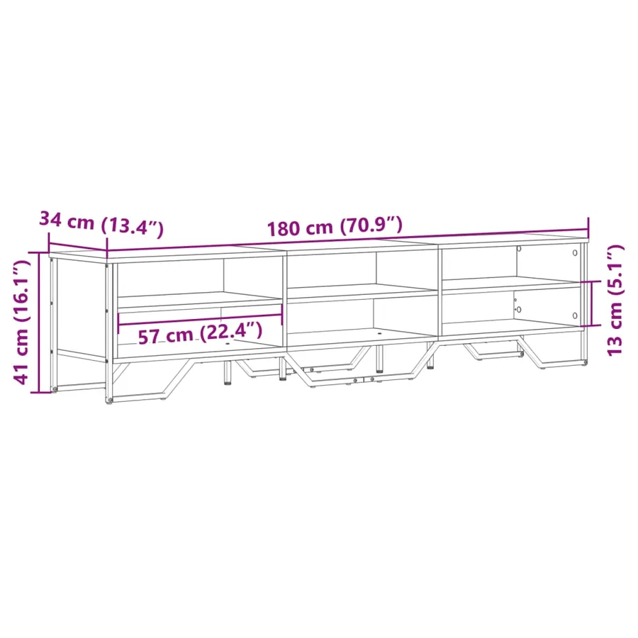 Meuble TV chêne fumé 180x34x41 cm bois d'ingénierie - 9