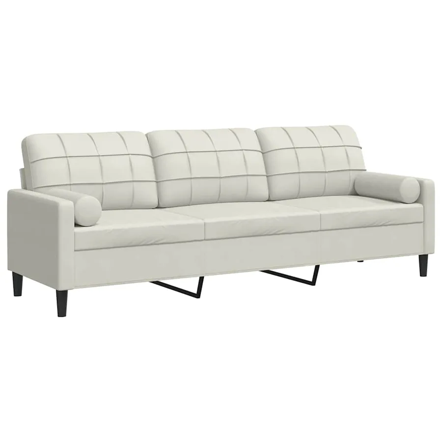 Canapé 3 places avec oreillers décoratifs crème 210 cm velours - 2