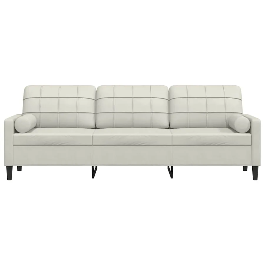 Canapé 3 places avec oreillers décoratifs crème 210 cm velours - 3
