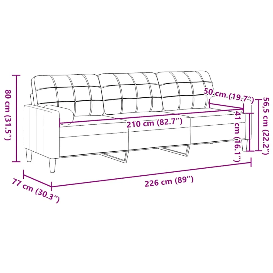 Canapé 3 places avec oreillers décoratifs crème 210 cm velours - 7