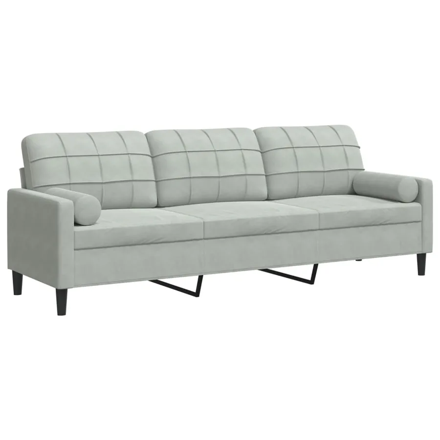 Canapé 3 places avec oreillers gris clair 210 cm velours - 2