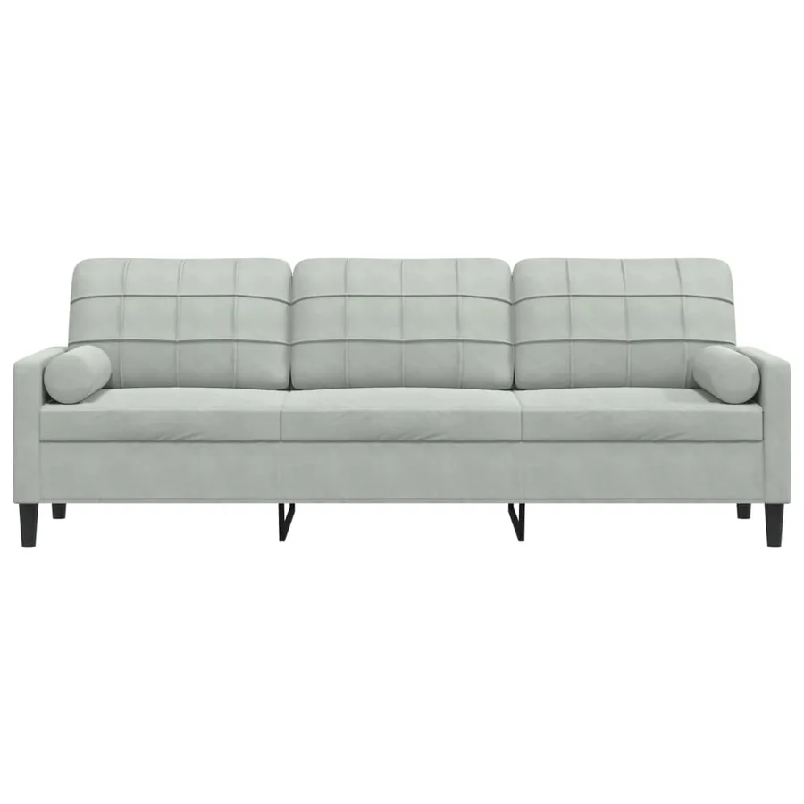 Canapé 3 places avec oreillers gris clair 210 cm velours - 3