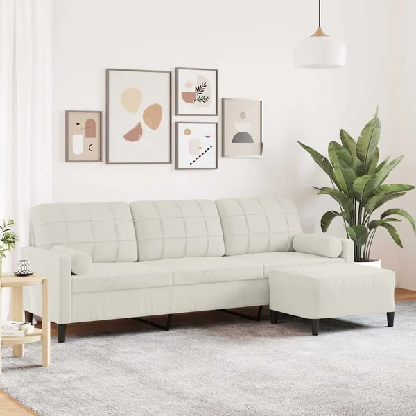 Canapé à 3 places avec repose-pieds Crème 210 cm Velours