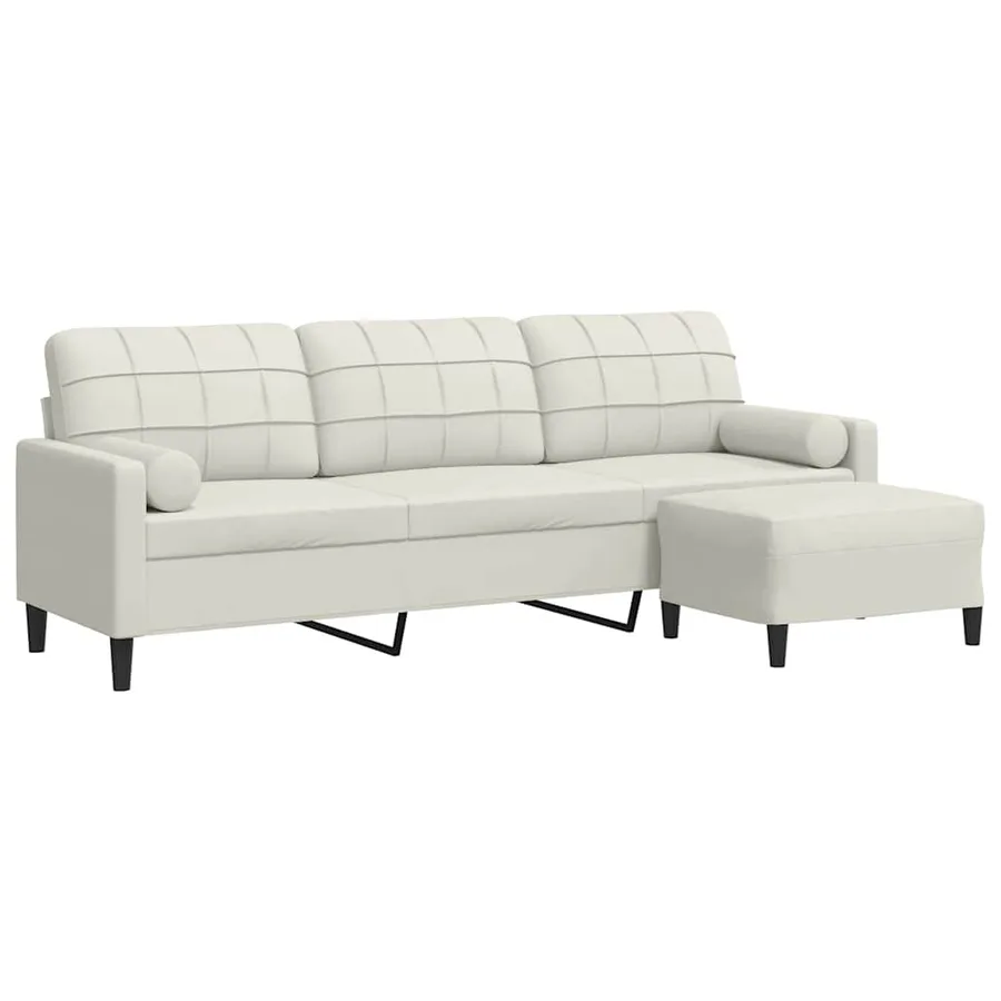 Canapé à 3 places avec repose-pieds Crème 210 cm Velours - 2