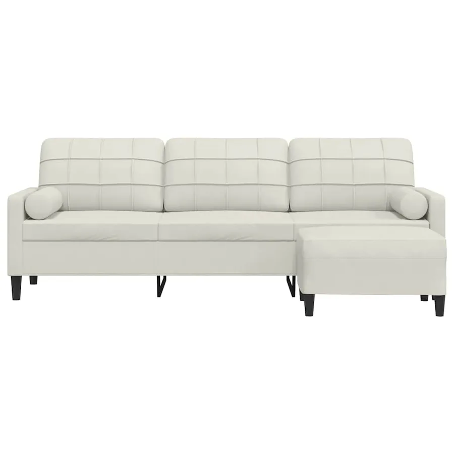Canapé à 3 places avec repose-pieds Crème 210 cm Velours - 3