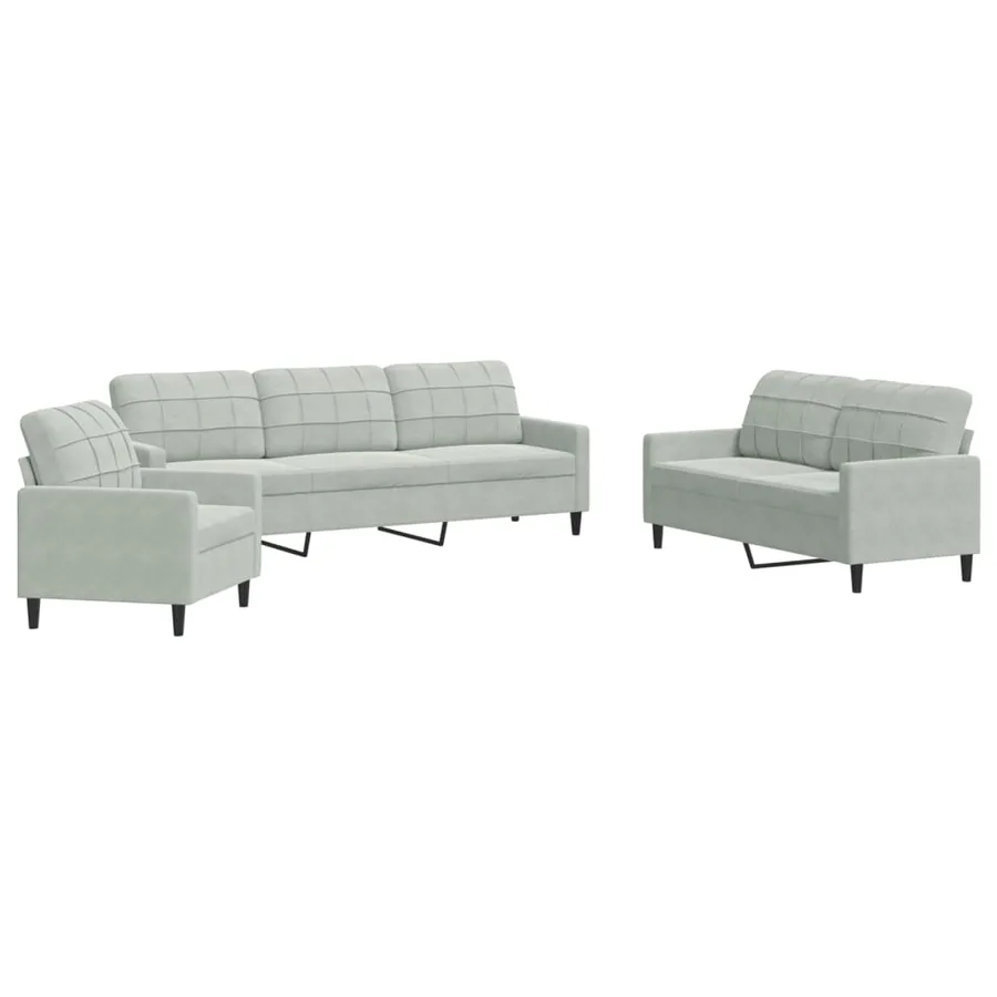 Ensemble de canapés 3 pcs avec coussins Gris clair Velours - 2
