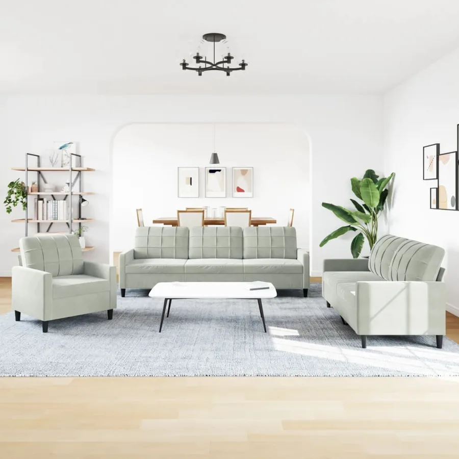 Ensemble de canapés 3 pcs avec coussins Gris clair Velours - 3
