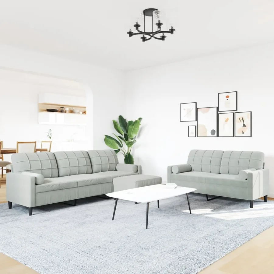 Ensemble de canapés 3 pcs et coussins et traversins velours - 3