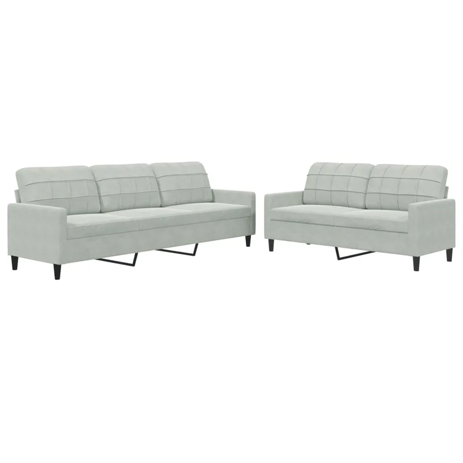 Ensemble de canapés 2 pcs avec coussins Gris clair Velours - 2