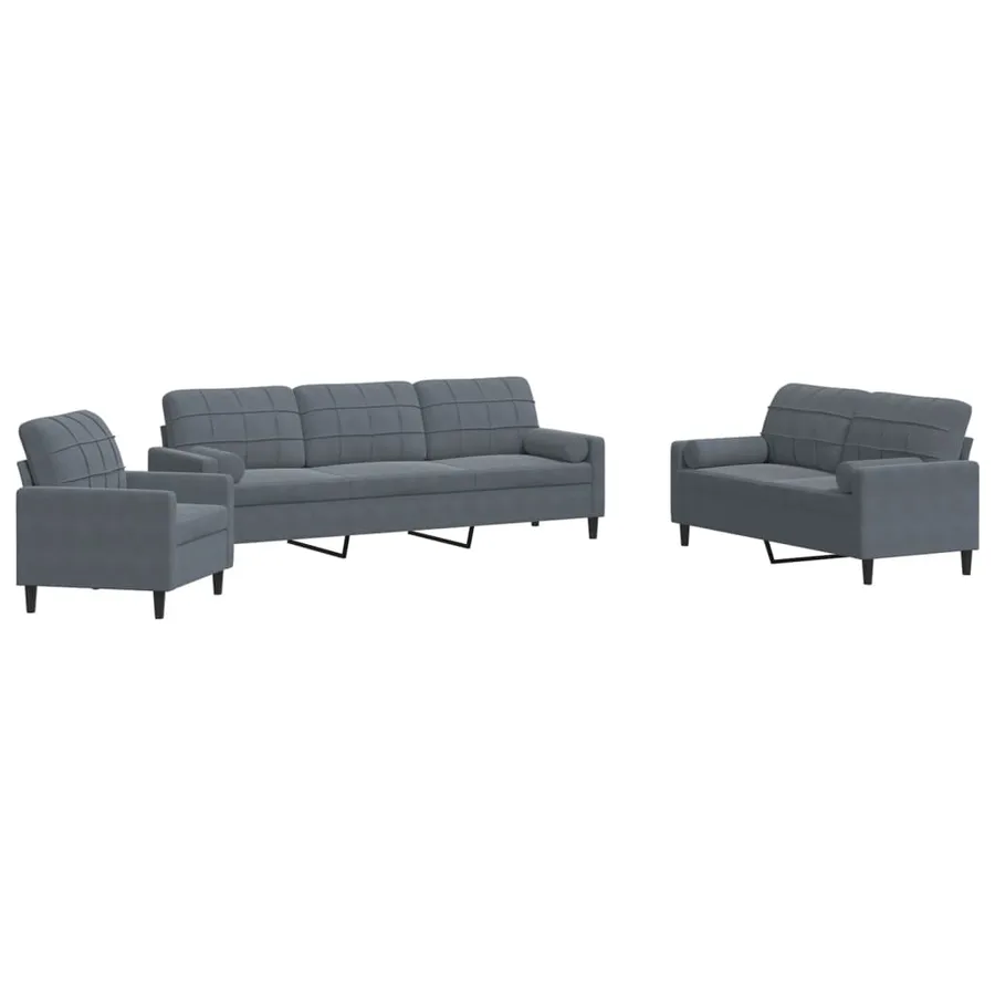 Ensemble de canapés 3 pcs avec coussins et traversins velours - 2