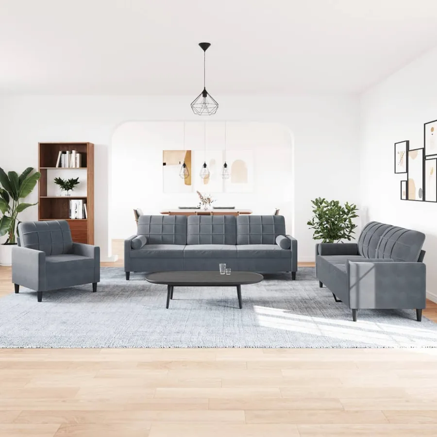 Ensemble de canapés 3 pcs avec coussins et traversins velours - 3