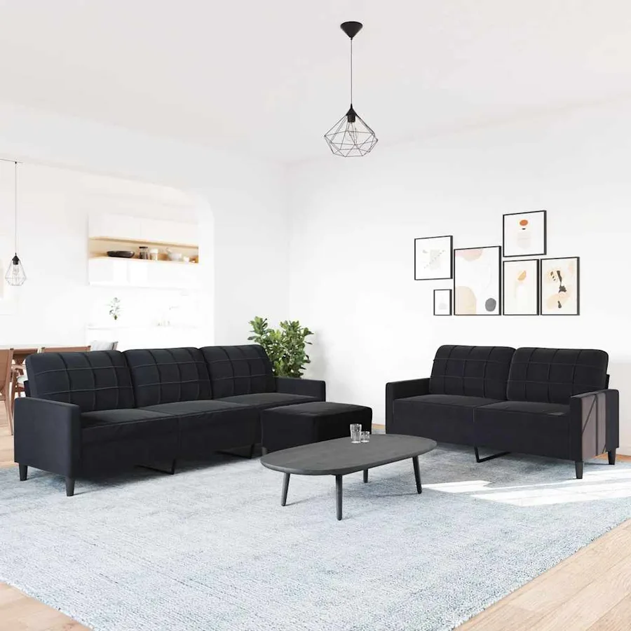 Ensemble de canapés 3 pcs avec coussins Noir Velours - 3