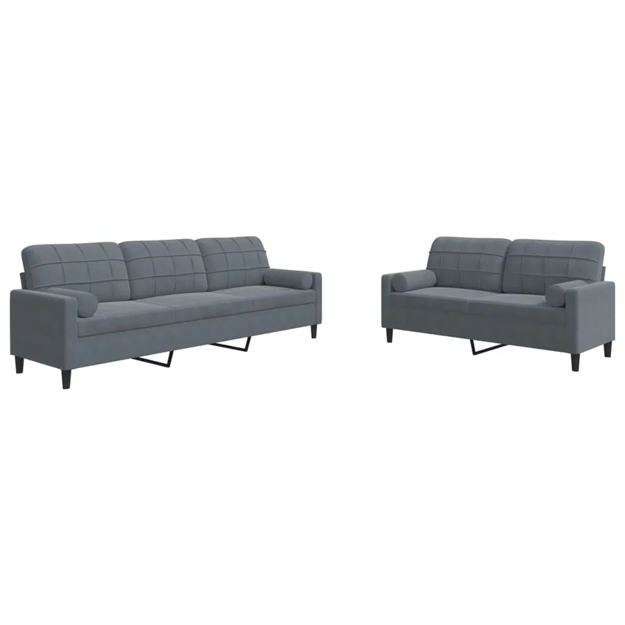 Ensemble de canapés 2 pcs avec coussins et traversins velours - 2