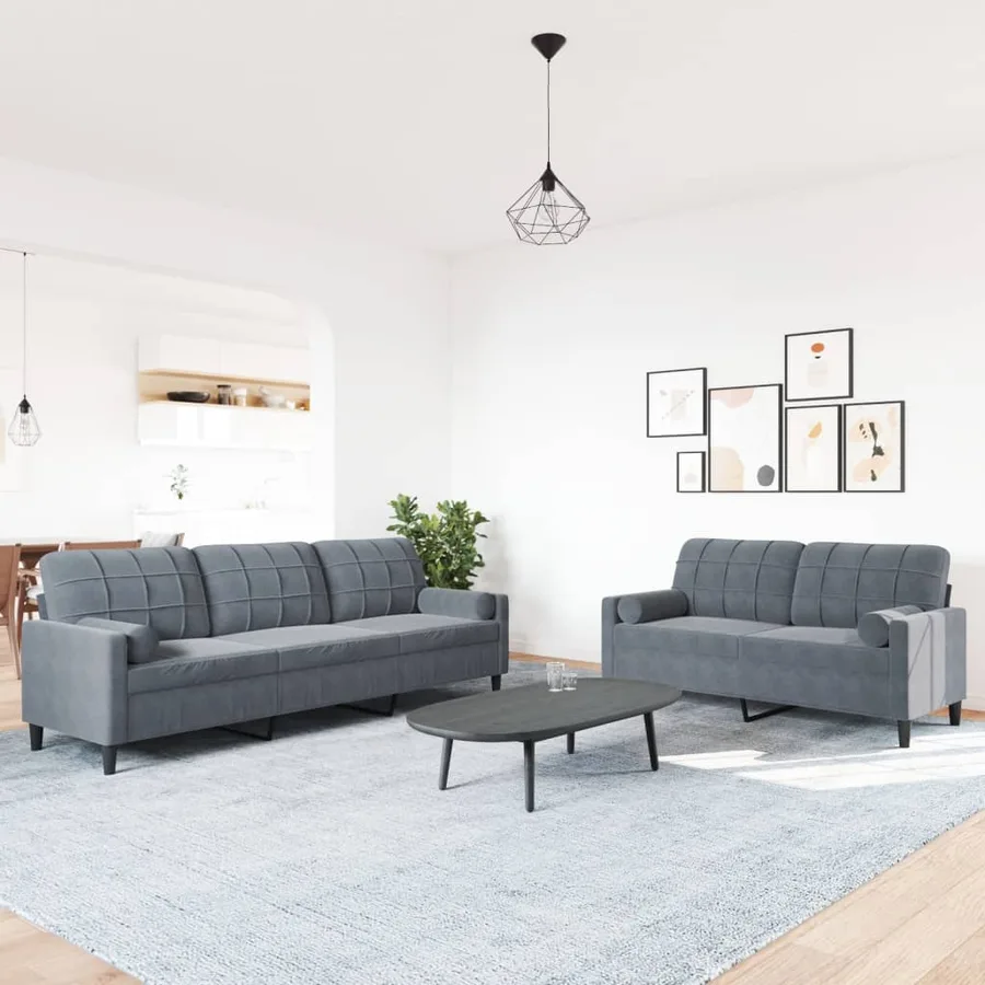 Ensemble de canapés 2 pcs avec coussins et traversins velours - 3