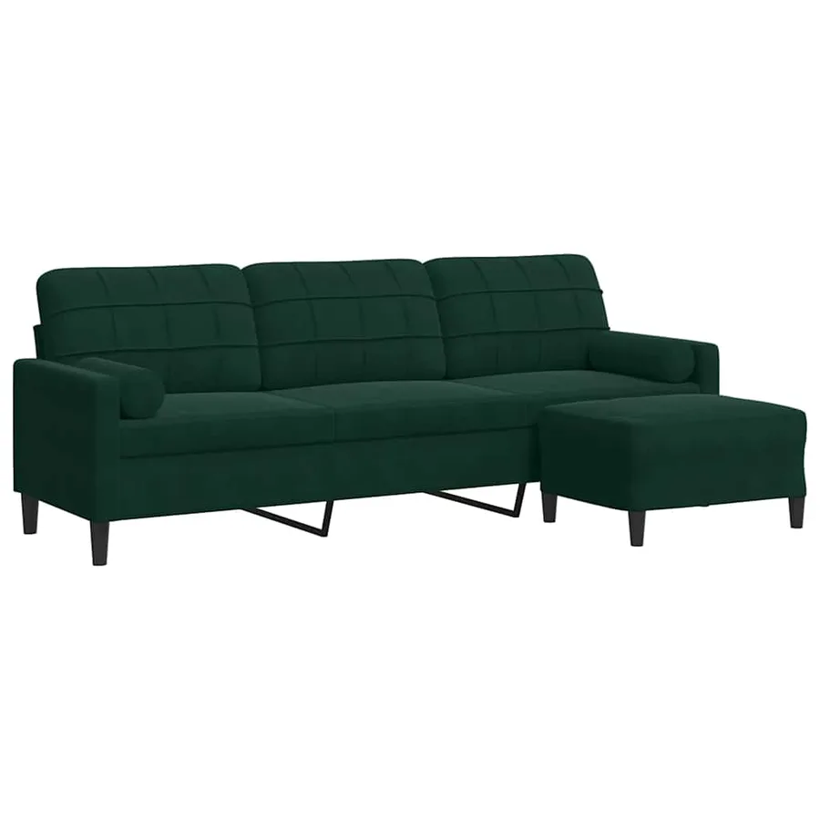 Canapé à 3 places avec repose-pieds Vert foncé 210 cm Velours - 2