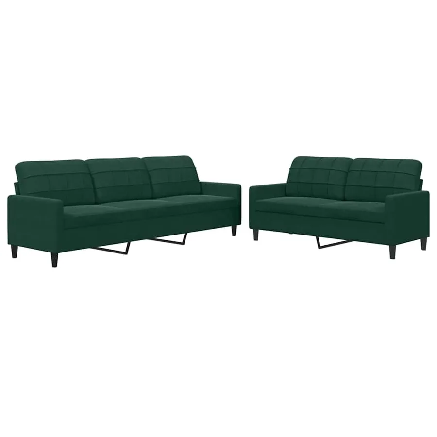 Ensemble de canapés 2 pcs avec coussins Vert foncé Velours - 2