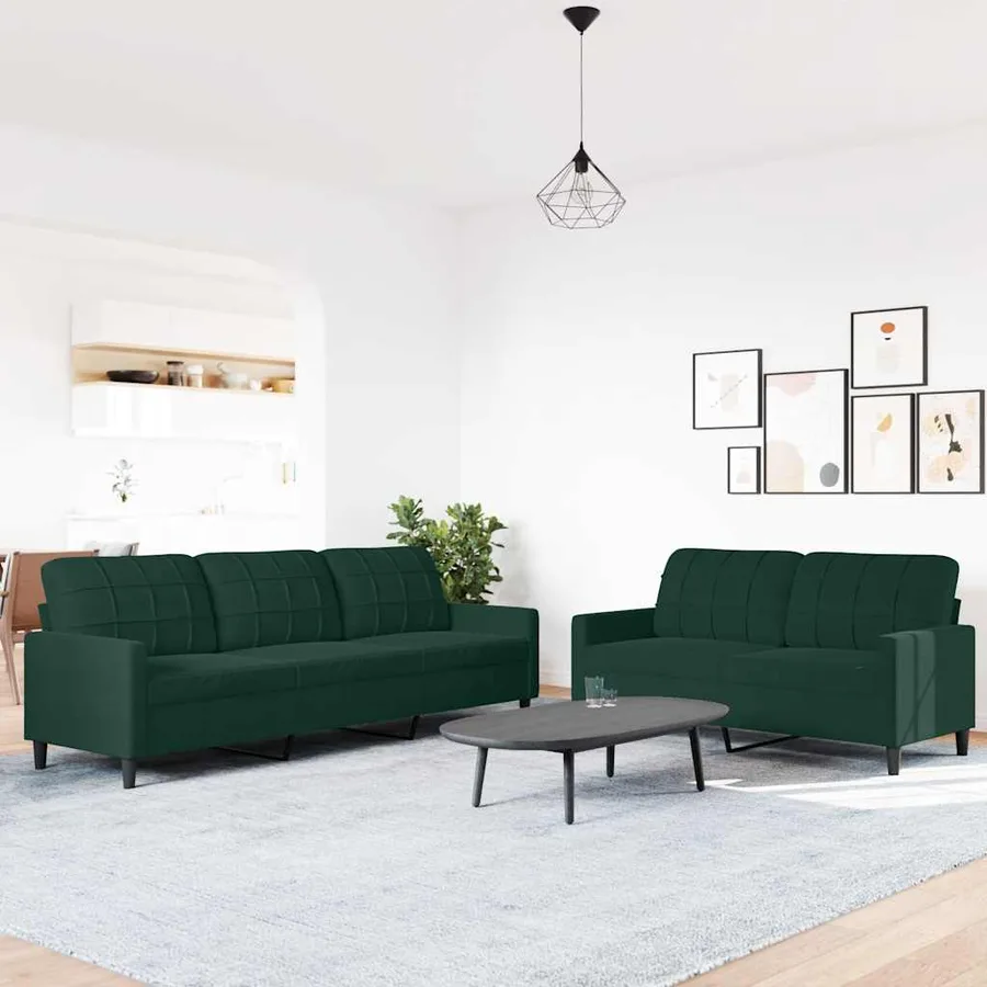Ensemble de canapés 2 pcs avec coussins Vert foncé Velours - 3