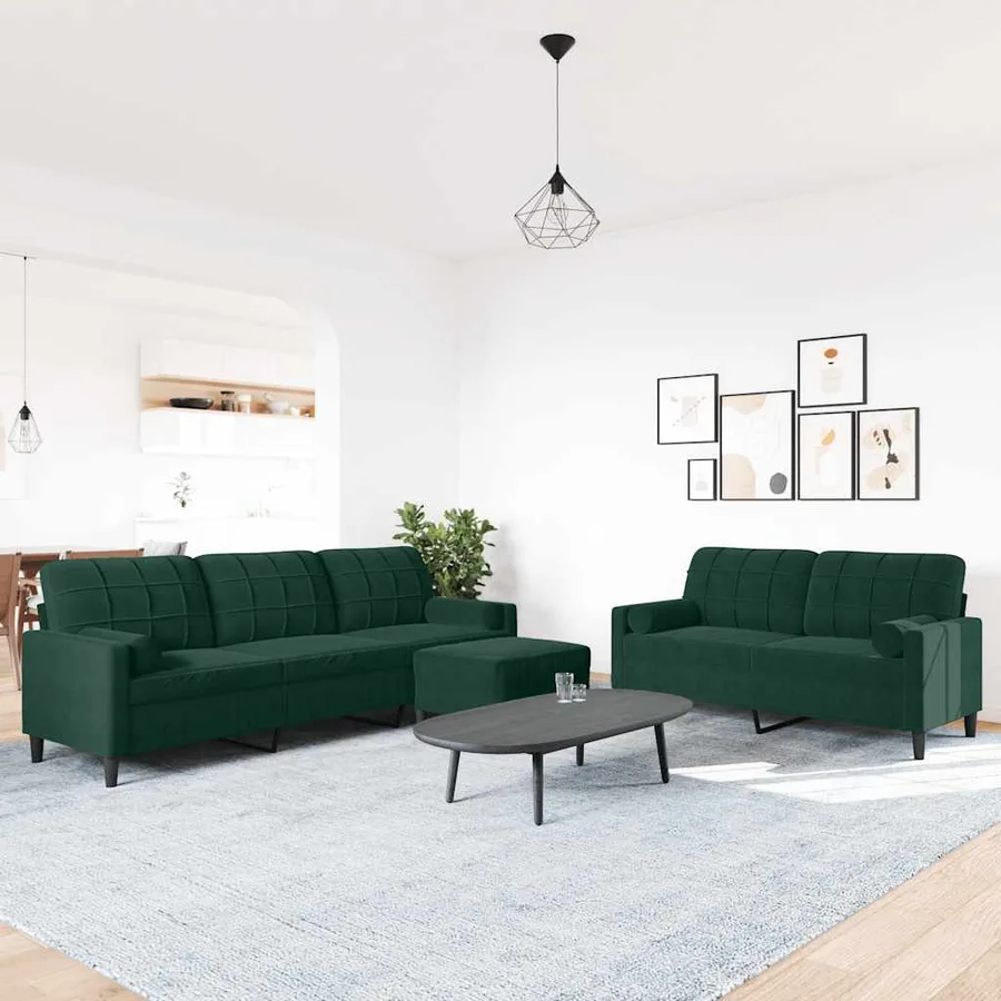 Ensemble de canapés 3 pcs avec coussins et traversins velours - 3