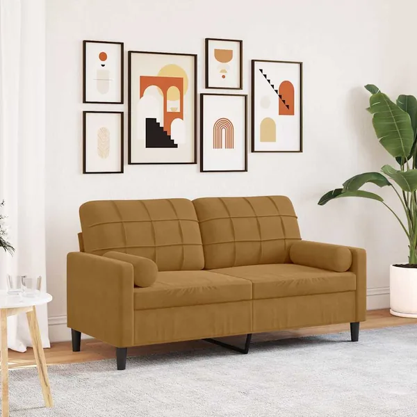 Canapé 2 places avec oreillers décoratifs brun 140 cm velours