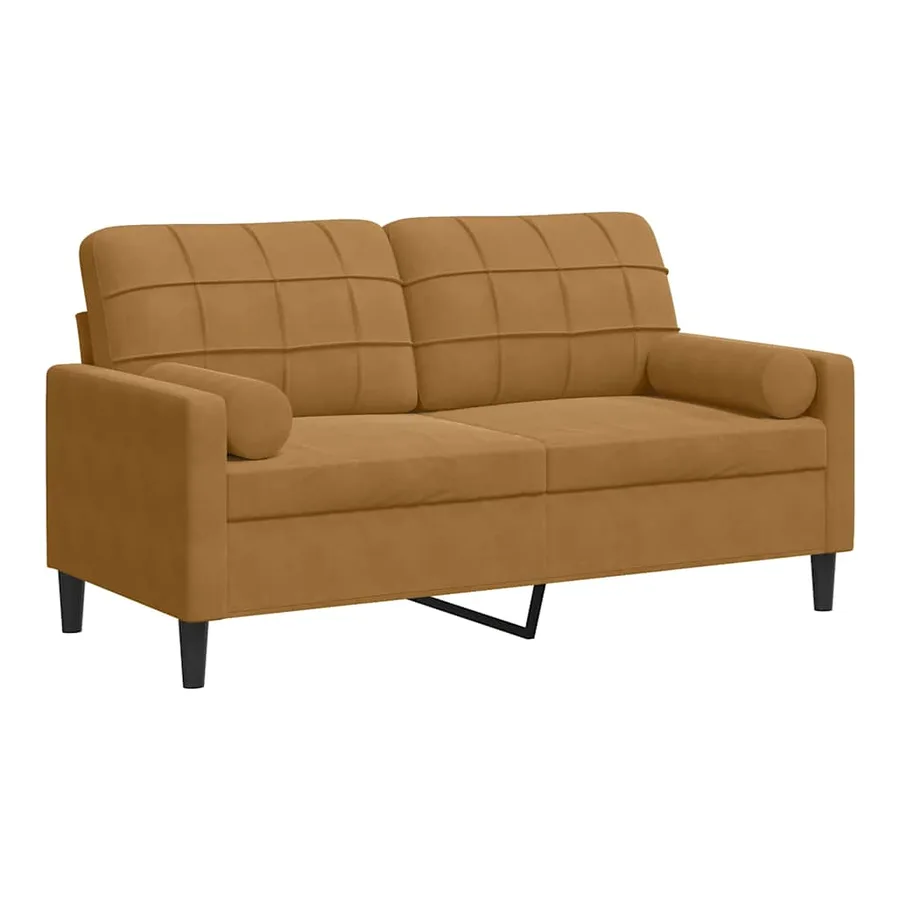 Canapé 2 places avec oreillers décoratifs brun 140 cm velours - 2
