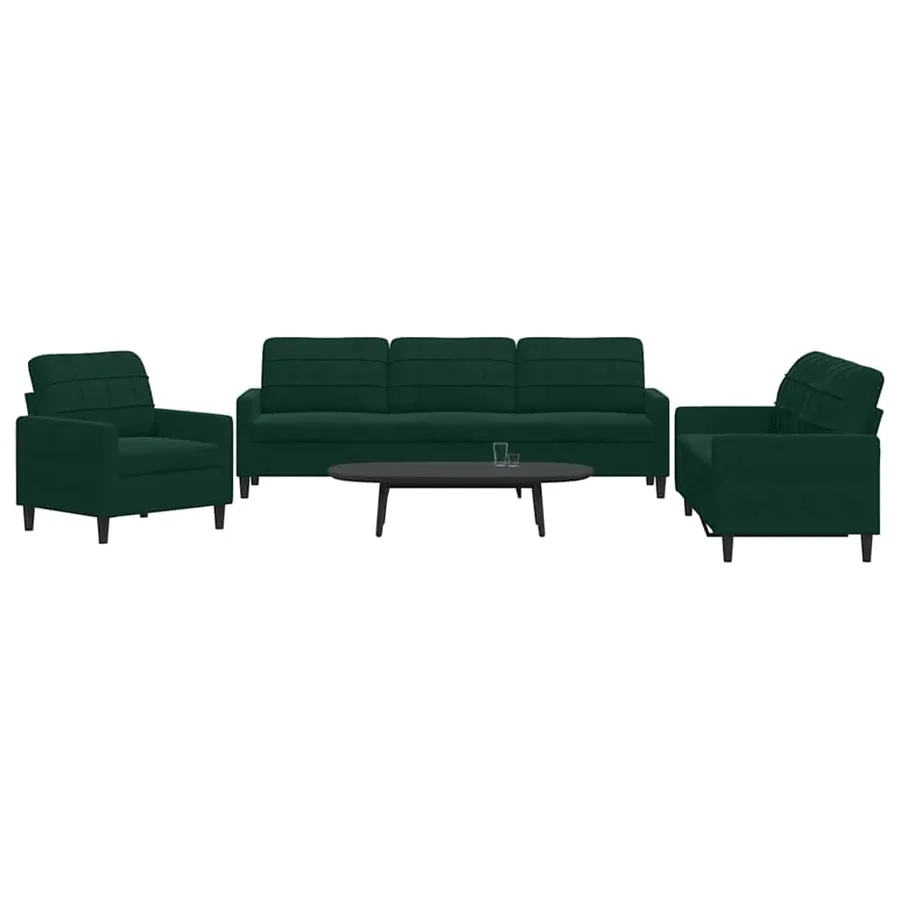 Ensemble de canapés 3 pcs avec coussins Vert foncé Velours