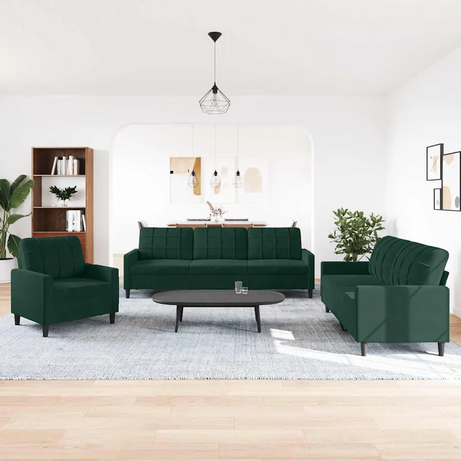 Ensemble de canapés 3 pcs avec coussins Vert foncé Velours - 3