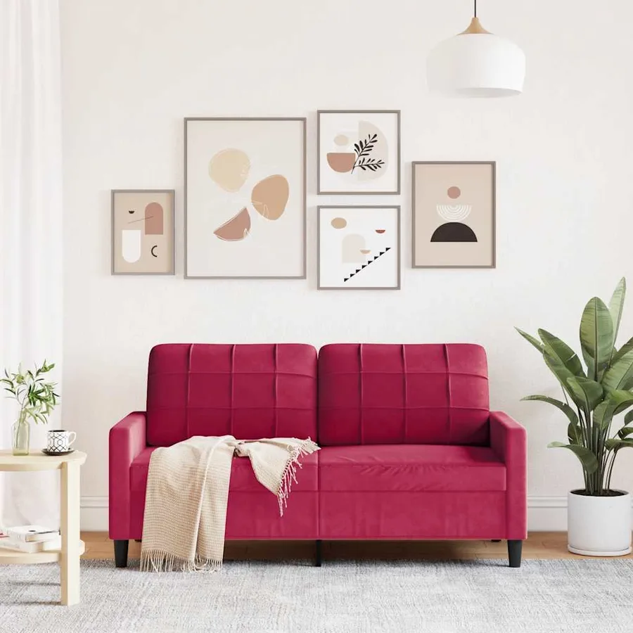 Canapé à 2 places Rouge bordeaux 140 cm Velours - 3