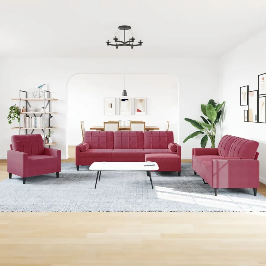 Ensemble de canapés 4 pcs avec coussins et traversins velours - 3