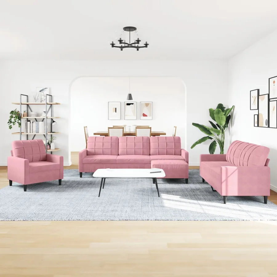 Ensemble de canapés 4 pcs avec coussins Rose Velours - 3