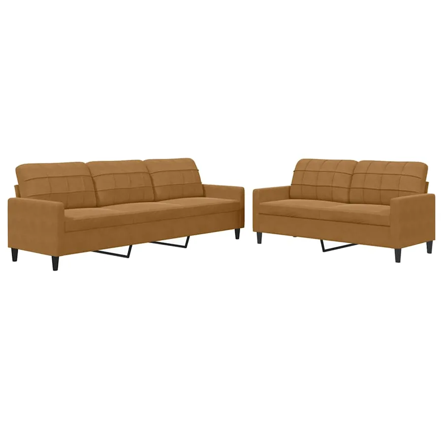 Ensemble de canapés 2 pcs avec coussins Marron Velours - 2