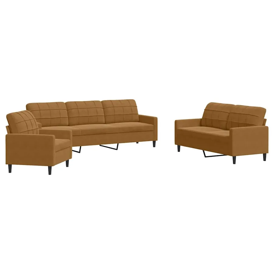 Ensemble de canapés 3 pcs avec coussins Marron Velours - 2