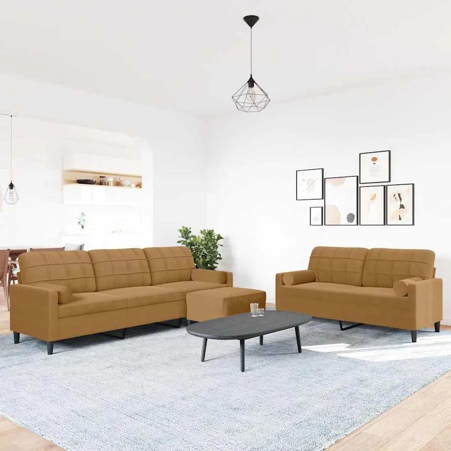 Ensemble de canapés 3 pcs avec coussins et traversins velours
