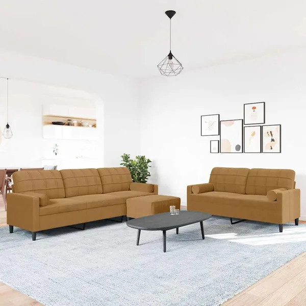 Ensemble de canapés 3 pcs avec coussins et traversins velours