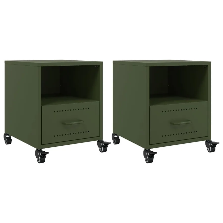 Tables de chevet 2 pcs vert olive 36x39x43,5 cm acier - 2