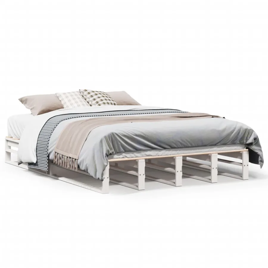 Cadre de lit sans matelas blanc 140x200 cm bois de pin massif - 2