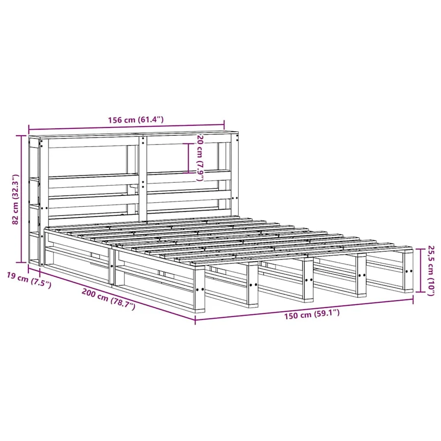 Cadre de lit sans matelas 150x200 cm bois de pin massif - 12
