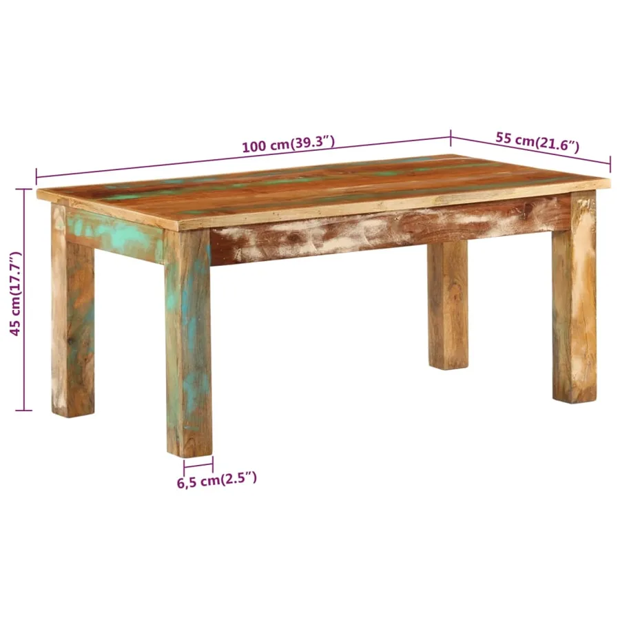 Table basse 100x55x45 cm bois de récupération massif - 7