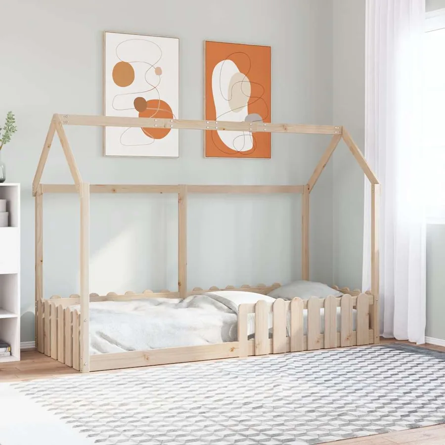 Cadre de lit d'enfants forme de maison sans matelas pin massif