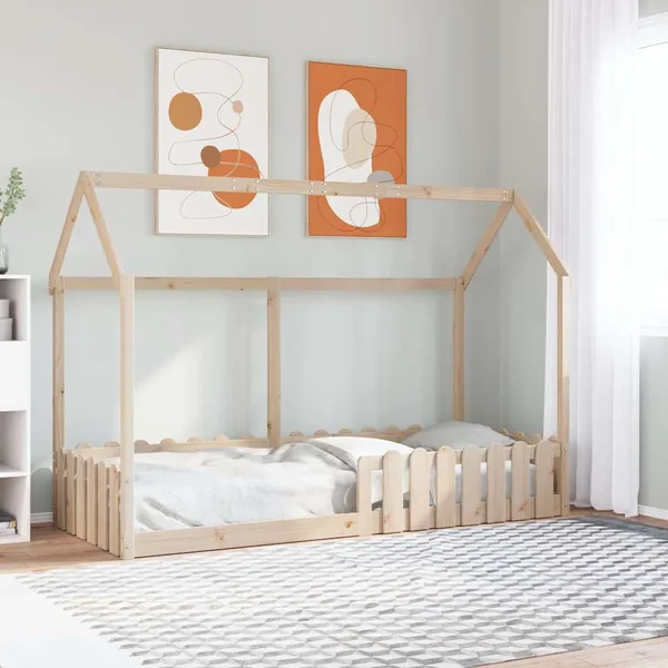 Cadre de lit d'enfants forme de maison sans matelas pin massif