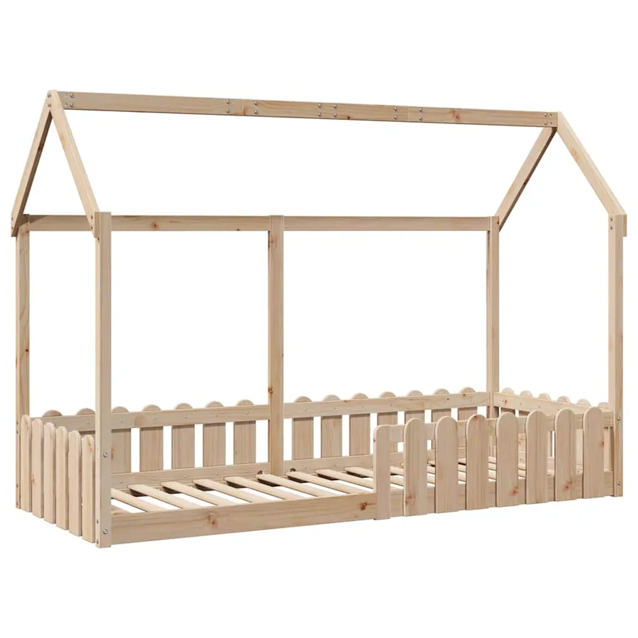 Cadre de lit d'enfants forme de maison sans matelas pin massif - 3