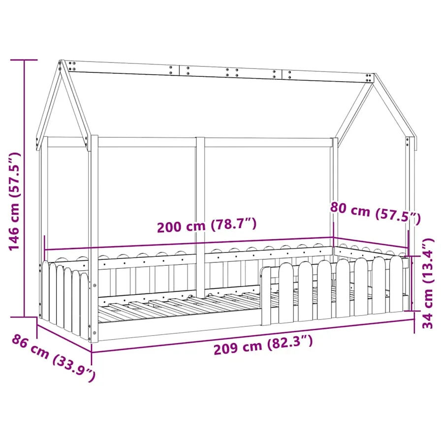 Cadre de lit d'enfants forme de maison sans matelas pin massif - 9
