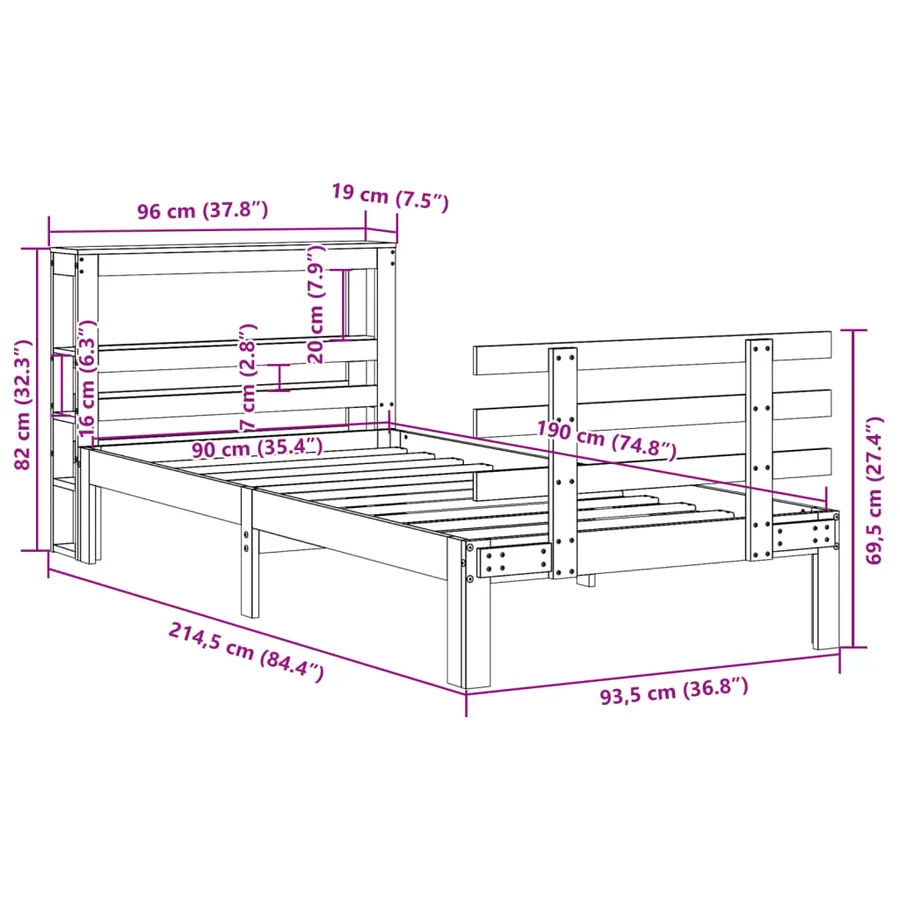 Cadre de lit avec tête de lit sans matelas 90x190 cm - 11