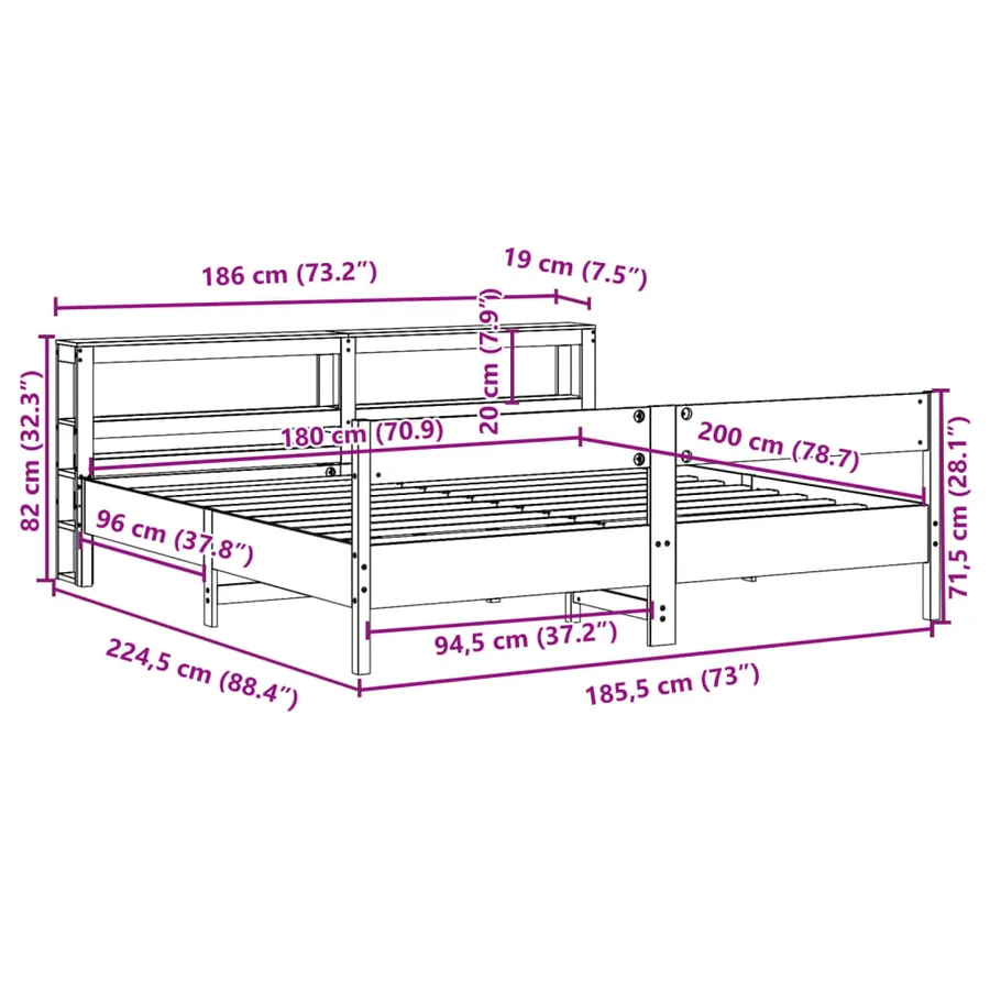 Cadre de lit sans matelas 180x200 cm bois massif de pin - 12