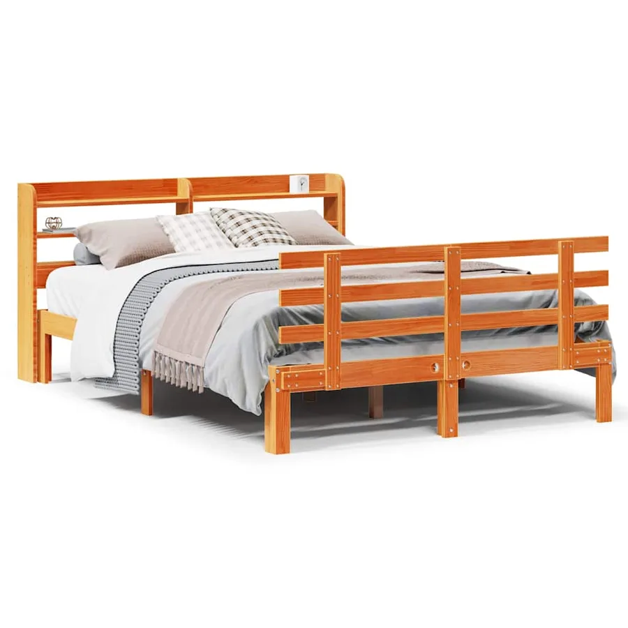Cadre de lit et tête de lit sans matelas cire marron 150x200 cm - 2