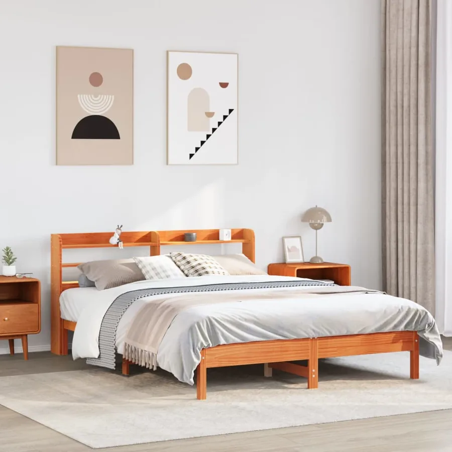 Cadre de lit sans matelas cire marron 150x200cm bois pin massif